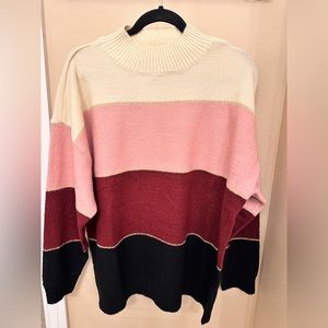 H Halston Stripe Mock Neck Sweater- Large